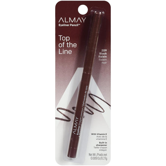 Almay Eyeliner Pencil, Hypoallergenic, Cruelty Free, Oil Free, unscented, Ophthalmologist Tested, Long Wearing and Water Resistant, with Built in Sharpener, 209 Black Raisin, 0.01