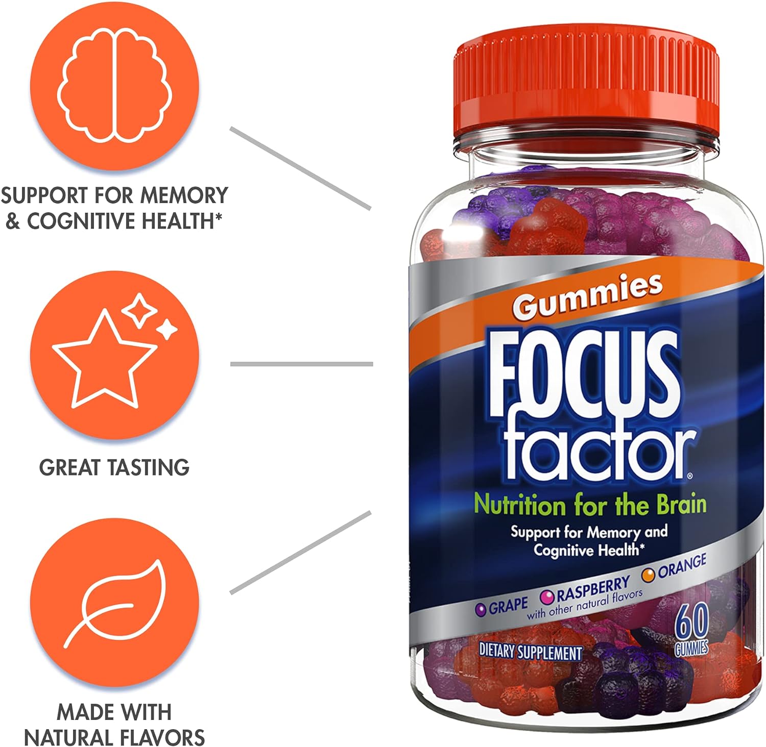 Focus Factor Nootropic Gummies - Memory Supplement for Brain, Phosphat