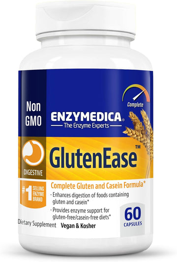 Enzymedica GlutenEase, Food Intolerance Digestive Aid, Defense Against Hidden Gluten Meals, 60 Capsules
