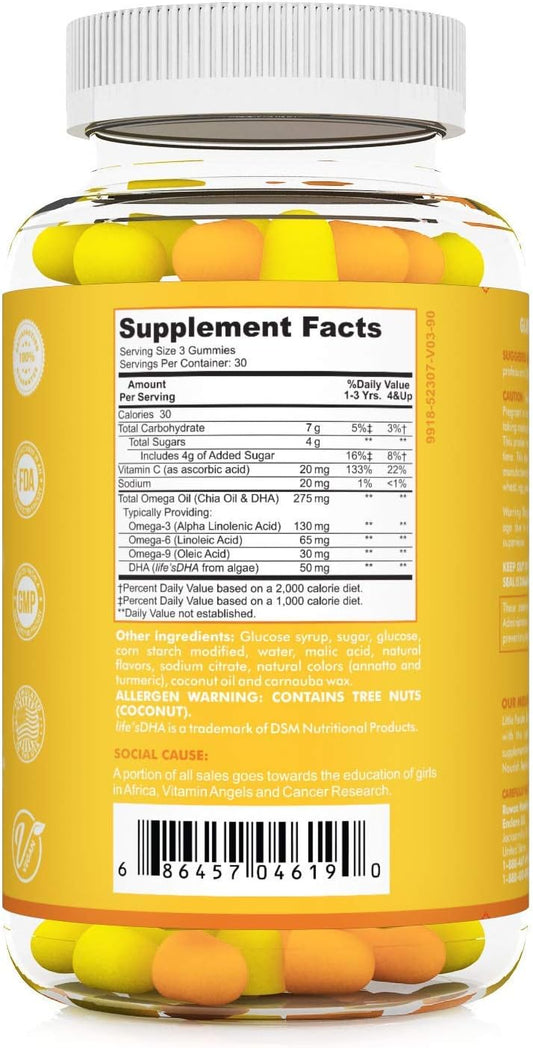 Omega 3 Gummies for Kids, DHA Gummies for Kids, Plant-Based Omega 3 6 9 + DHA & Vitamin C: Immune Support, Heart, Brain,