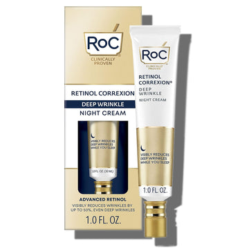 RoC Retinol Correxion Deep Wrinkle Anti-Aging Night Cream, Daily Face Moisturizer with Shea Butter, Glycolic Acid and Squalane, Skin Care Treatment, 1