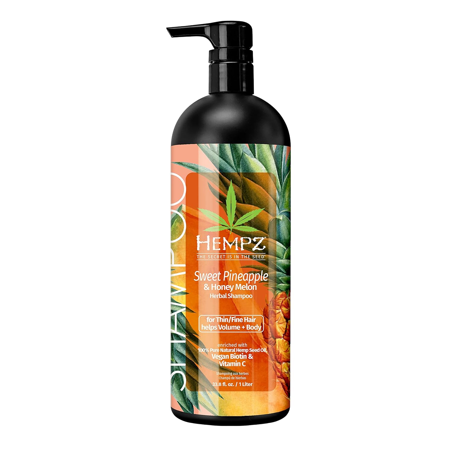 Hempz Biotin Hair Shampoo - Sweet Pineapple & Honey Melon - For Thin/Fine Hair Growth & Strengthening of Dry, Damaged and Color Treated Hair, Hydrating, Softening, Moisturizing - 33.8