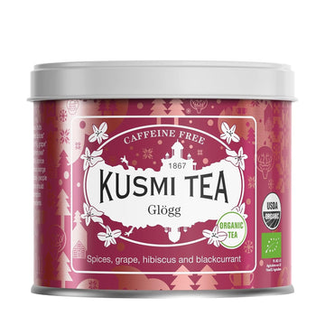 Kusmi Tea Glogg - Loose Tea Tin - Organic Blend of Hibiscus & Spices - Inspired by Spiced Mulled Wine - Caffeine Free - Enjoy Hot or Iced