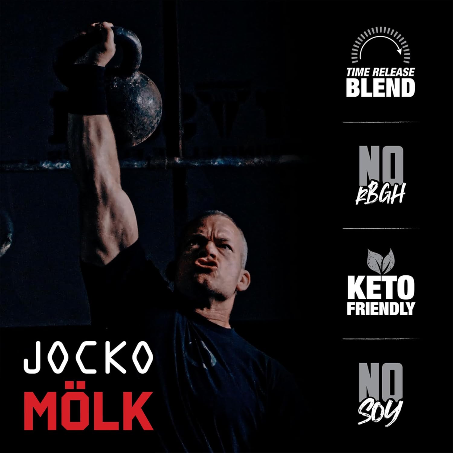 Jocko Mölk Whey Protein Powder (Strawberry) - Keto, Probiotics, Grass 