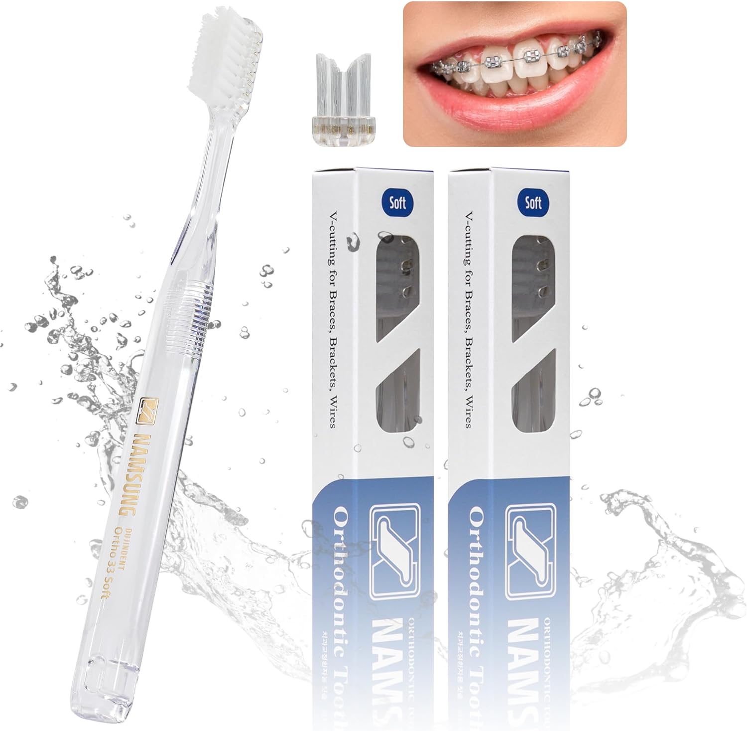 DUJINDENT Orthodontic Toothbrush for Braces [2 Packs] V Trim Cutting Dupont USA Bristles Braces Toothbrush for Brackets and Wires Cleaning (Ortho Standard 33 Soft, 2 Pack)