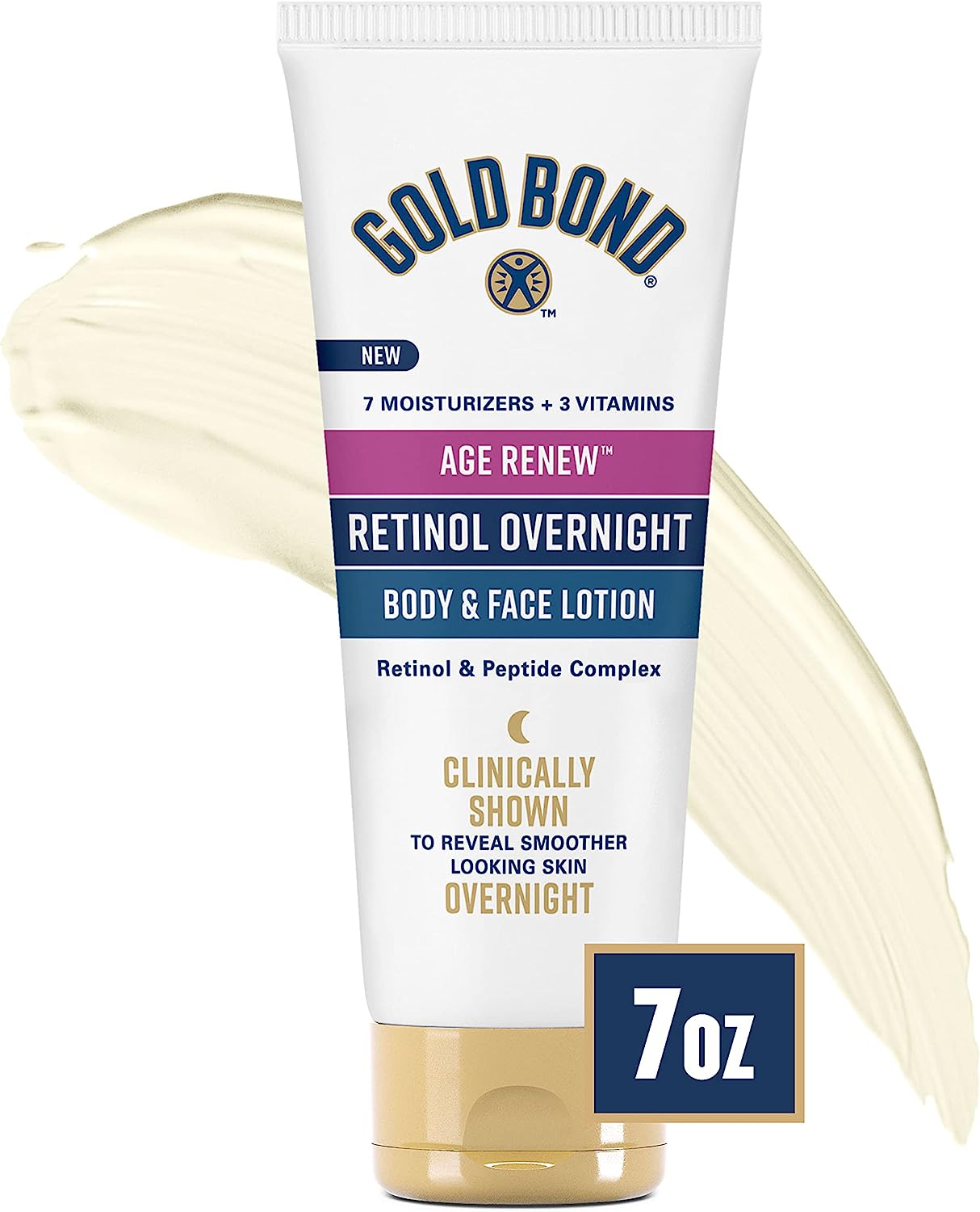 Gold Bond Age Renew Retinol Overnight Body & Face Lotion, with Retinol & Peptide Complex, 7