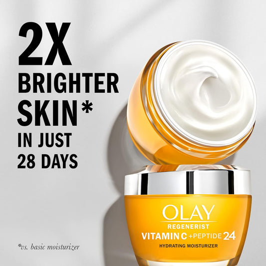 Olay Regenerist Vitamin C + Peptide 24 Brightening Face Moisturizer (1.7 ) and Face Serum (1.3 ) + 2 Travel Size Whip Face Moisturizers