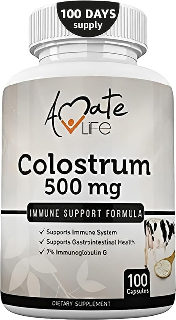 Amate Life Colostrum Capsules 500Mg With Lactoferrin Supplement, Bovin
