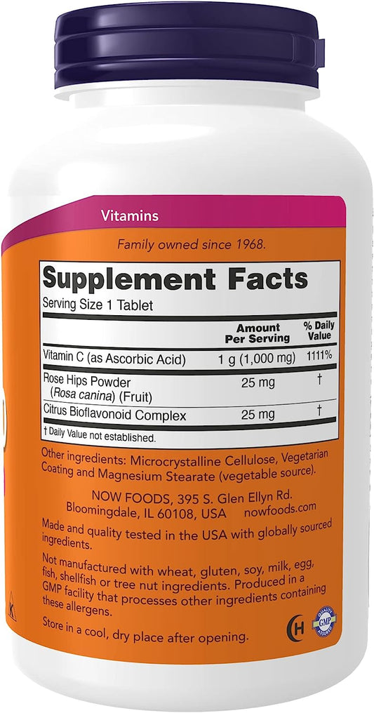NOW Supplements, Vitamin C-1,000 with Rose Hips & Bioavonoids, Antioxidant Protection*, 250 Tablets (Pack of 1)