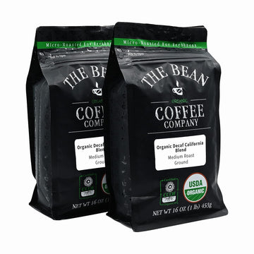 The Bean Coffee Company Organic Decaf California Blend, Medium Roast, Ground, Bags (Pack of 2)