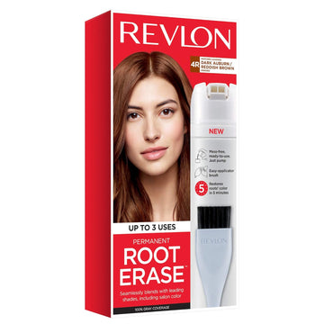 Revlon Permanent Hair Color, Permanent Hair Dye, At-Home Root Erase with Applicator Brush for Multiple Use, 100% Gray Coverage, Dark Auburn/ Reddish Brown (4R), 3.2