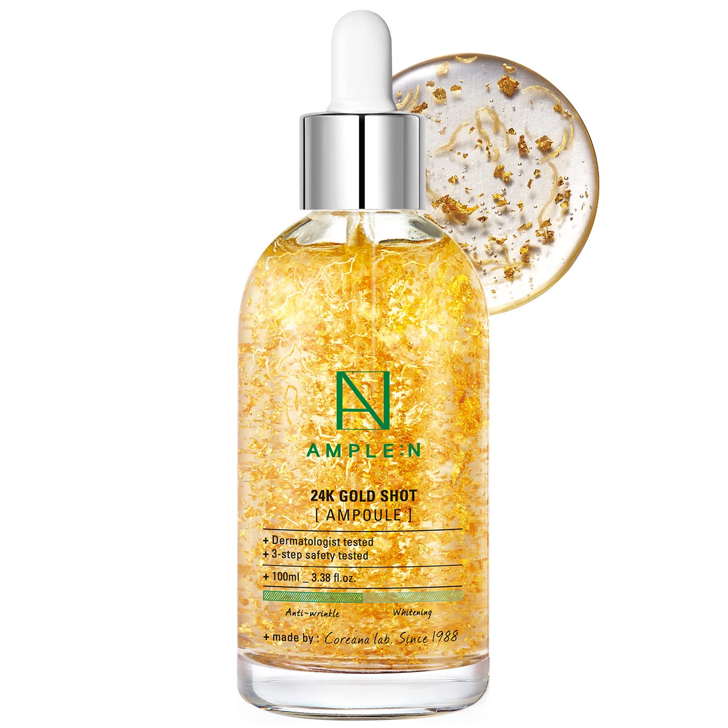 AMPLE:N 24k Gold Shot Ampoule - 24K Gold Anti Aging Serum – Erasing Wrinkles and Fine Lines with Collagen & Peptides – Evens Skin Tone for Dull and Saggy Skin - 3.38 .