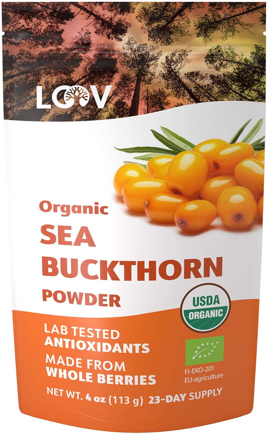 LOOV Organic Sea Buckthorn Berry Powder, High in Fiber, Omegas, Vitamin C, Vitamin E, Made from Whole Berries, 4 Oz, Gro