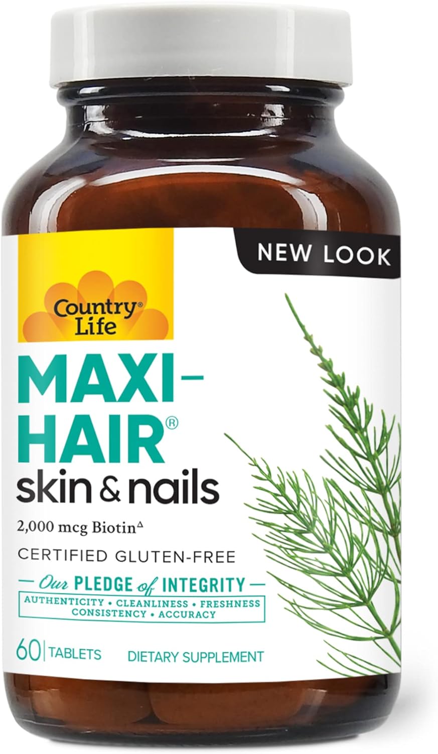 Country Life Maxi-Hair With 2000Mcg Of Biotin, Nourishes Hair, Skin And Nails 60 Tablets, Certified Gluten Free, Certifi