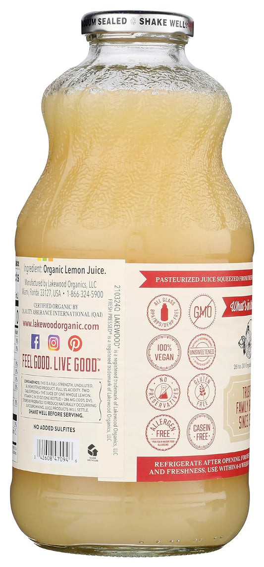 Lakewood Juice Pure Lemon Organic, 32 Oz