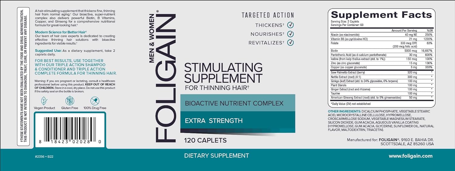 Foligain Stimulating Supplement For Thinning Hair, Hair Growth Supplem