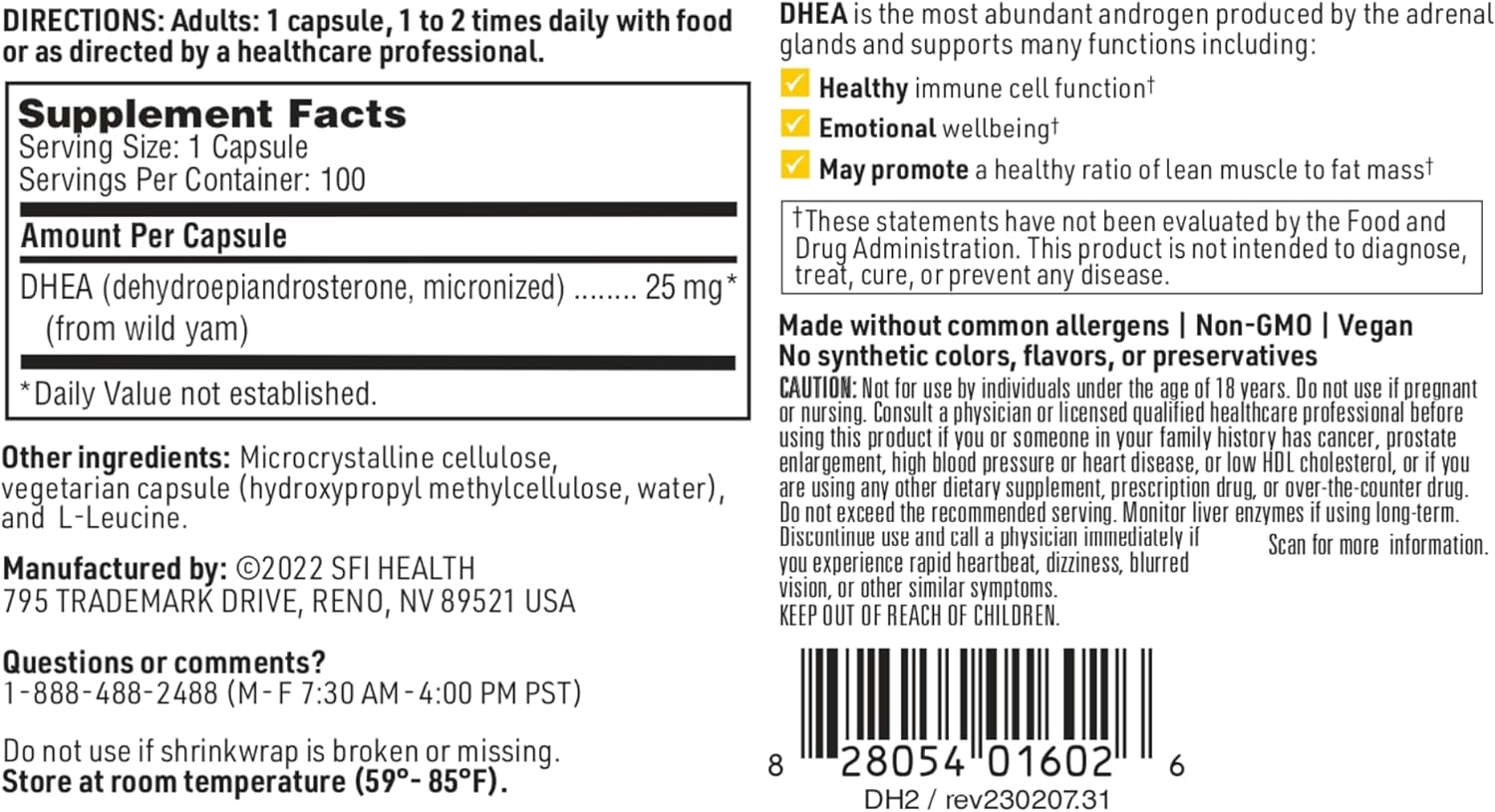 Klaire Labs DHEA 25mg - Dehydroepiandrosterone Derived from Wild Yam -