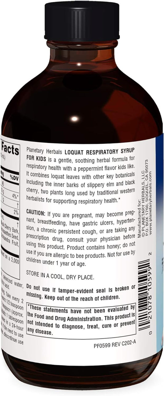 Planetary Herbals Planetary Loquat Respiratory Syrup for Kids, 8 Fluid