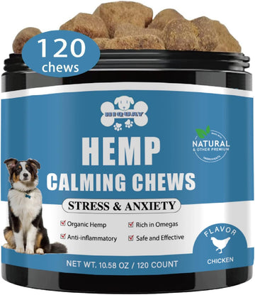 Hemp Calming Chews for Dogs - Dog Anxiety Relief & Stress, 120 Dog Calming Treats - Helps Aid with Thunder, Fireworks, B