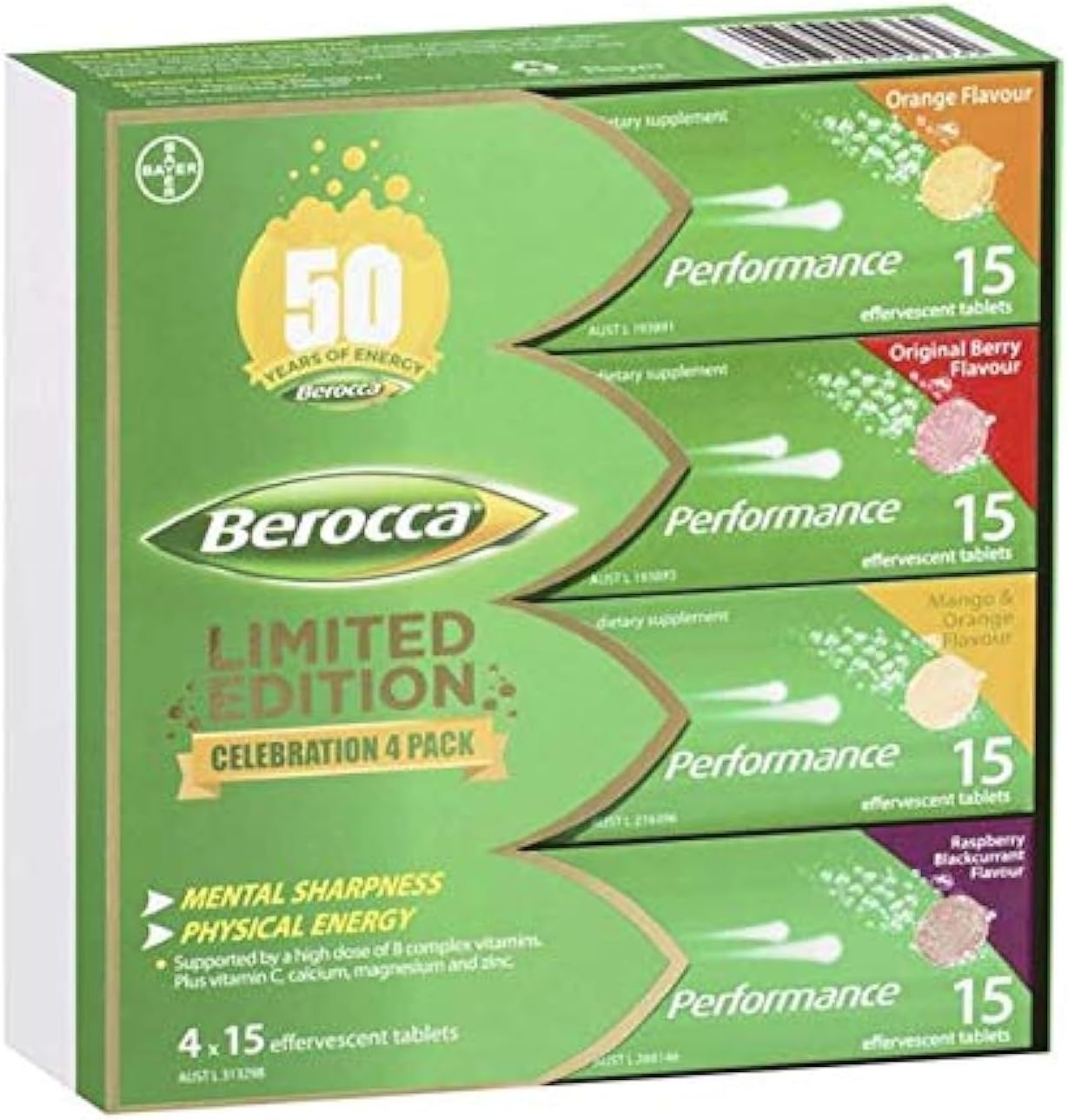 Berocca Performance Effervescent Tablets 60 Count Limited Edition Cele