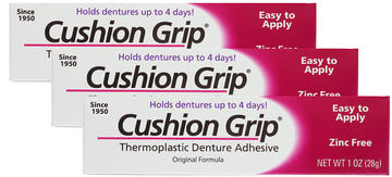 Cushion Grip Thermoplastic Denture Adhesive, 1  (Pack of 3) Make Your Denture Fit Snug Again for Up to 4 Days [Not a Glue Adhesive, Acts Like a Fitting Denture Liner]