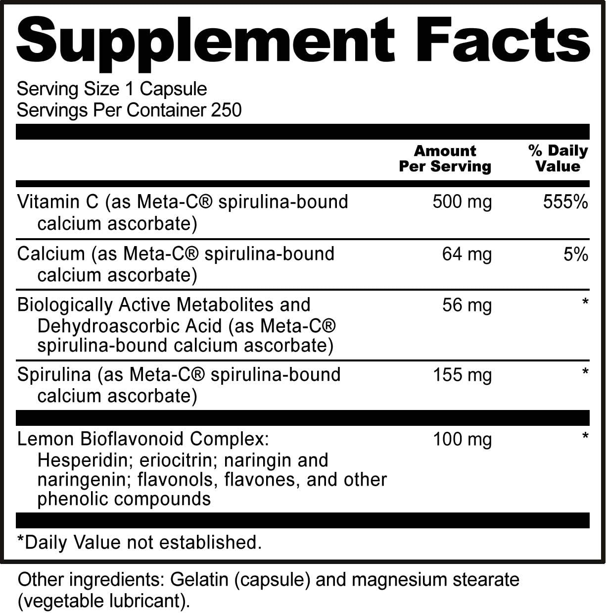 NutriBiotic Meta-C Capsules, 500 mg Spirulina-Bound Vitamin C, 250 Cou