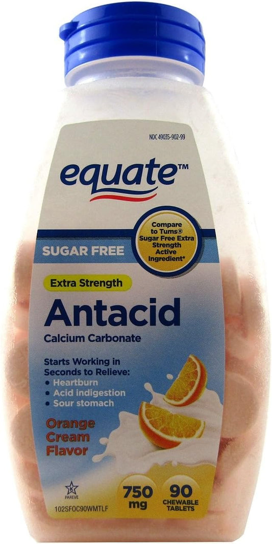 Equate Extra Strength Sugar Free Antacid Orange Cream Flavor, Chewable