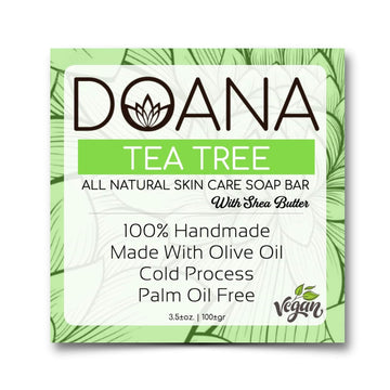 Tea Tree Soap Bar - Now With SHEA BUTTER - Vegan, With Olive Oil and Coconut Oil, Palm Oil Free, Antiseptic, Anti Acne and Anti Pimple, Anti Fungal Effect, Prevents Unwanted Odors