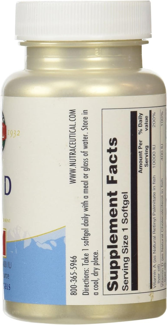 Kal Vitamin A And D 10 M/400 10,000/400 Iu Softgel, 100 Count