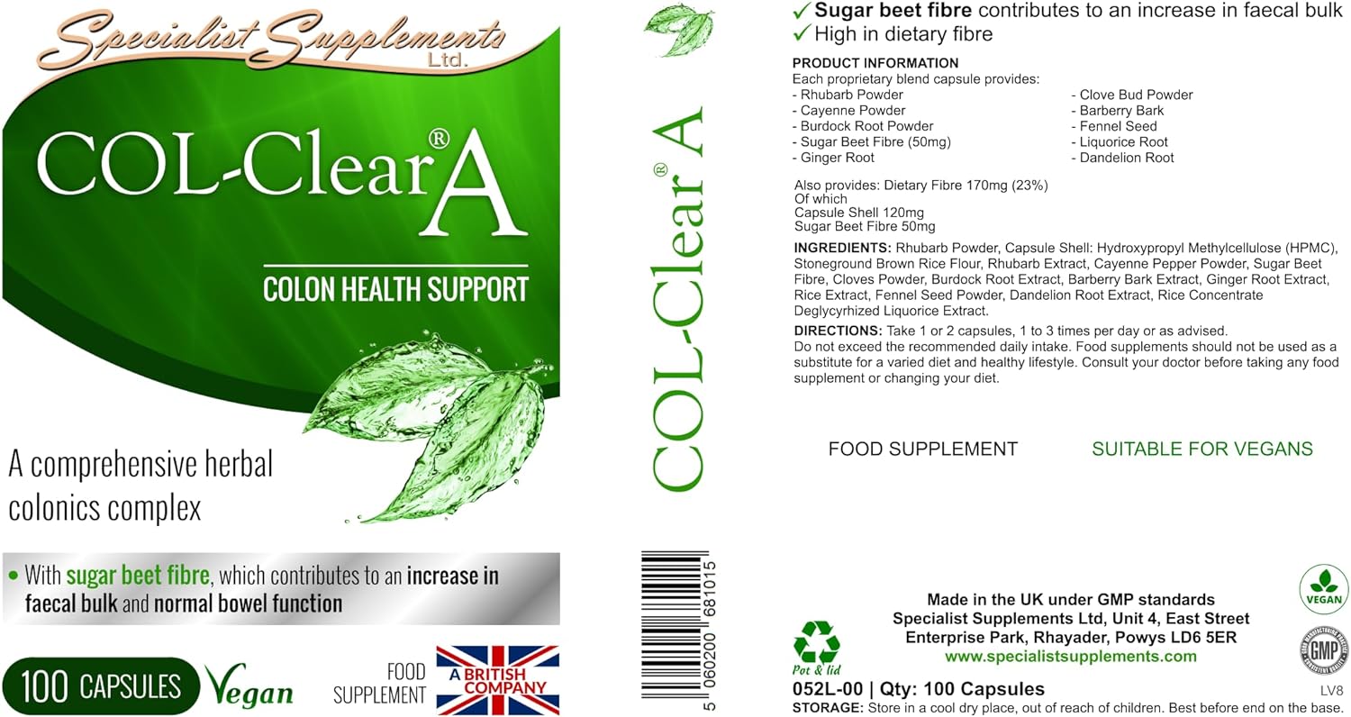 Specialist Supplements COL-Clear A Colon Health Support 100 Capsules, 