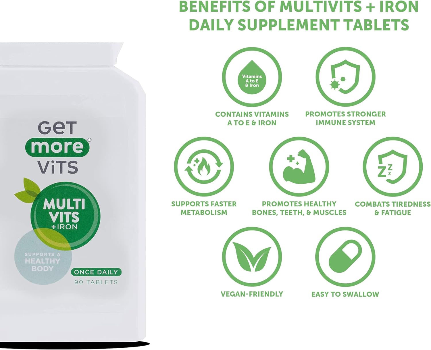 Get More Vits Multivitamin Tablets - 90-Day Supply of Multivits & Iron