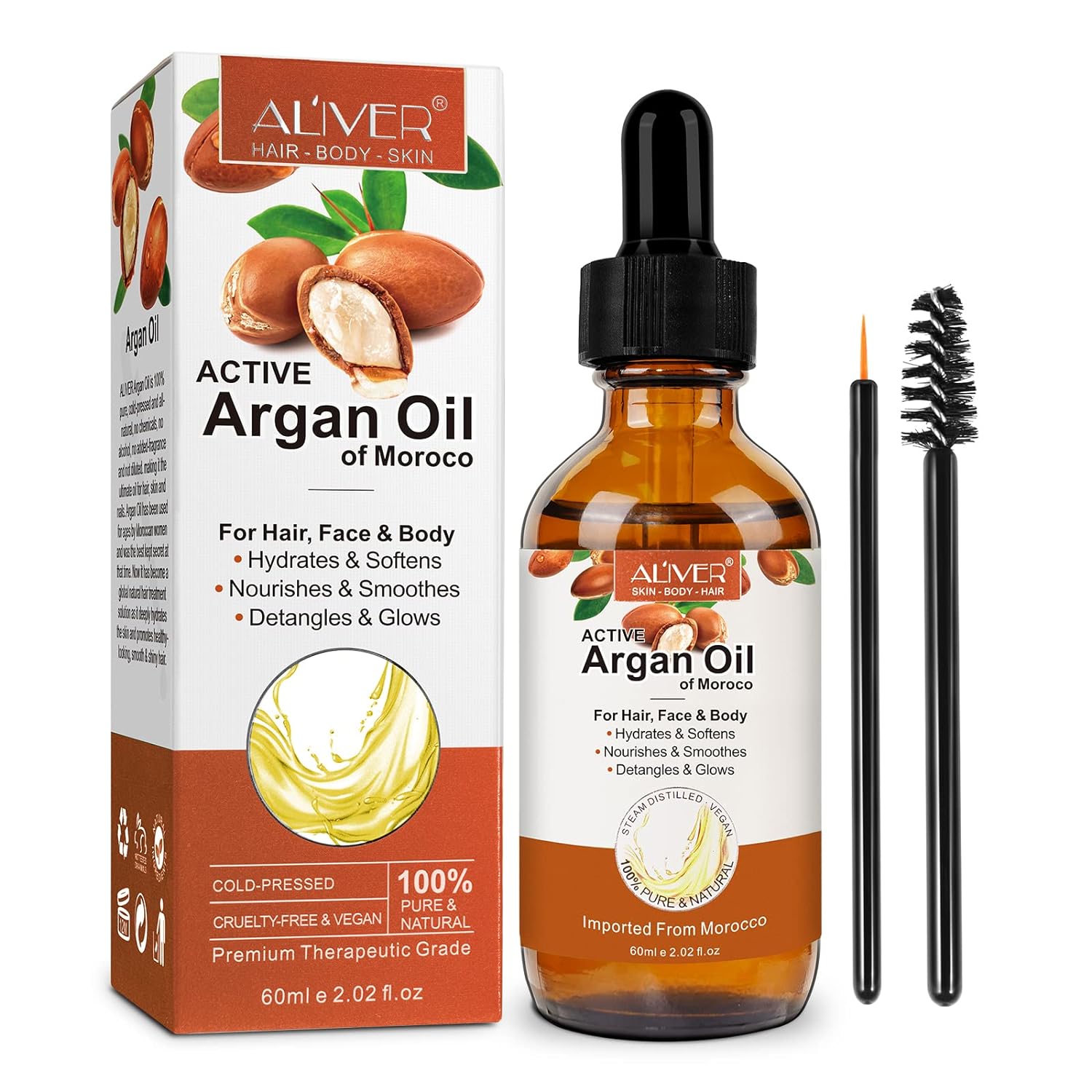 Yecuce Argan Oil of Morocco,Organic Cold Pressed Carrier Oil for Men Women,Argan Oil Hair Serum for Split End,Frizz Cont