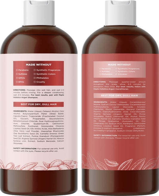 Argan Oil Shampoo and Conditioner for Dry Hair - Paraben and Sulfate Free Shampoo and Conditioner Set for Dry Hair Frizz Curl Care and Split Ends - Moisturizing Argan Shampoo and Conditioner Set