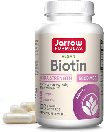 Jarrow Formulas Biotin 5000 Mcg - 100 Veggie Capsules - Supplement Supports Skin & Hair Growth, Lipid Metabolism & Energ