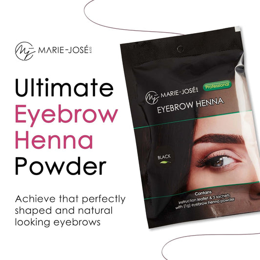 Marie-José & Co Black Henna Tint Kit Eyebrow Dye, Eyebrow Spot Coloring, Long-Lasting Eyebrow Powder, Water & Smudge Proof, 5 Sachets, Good for 50 Applications