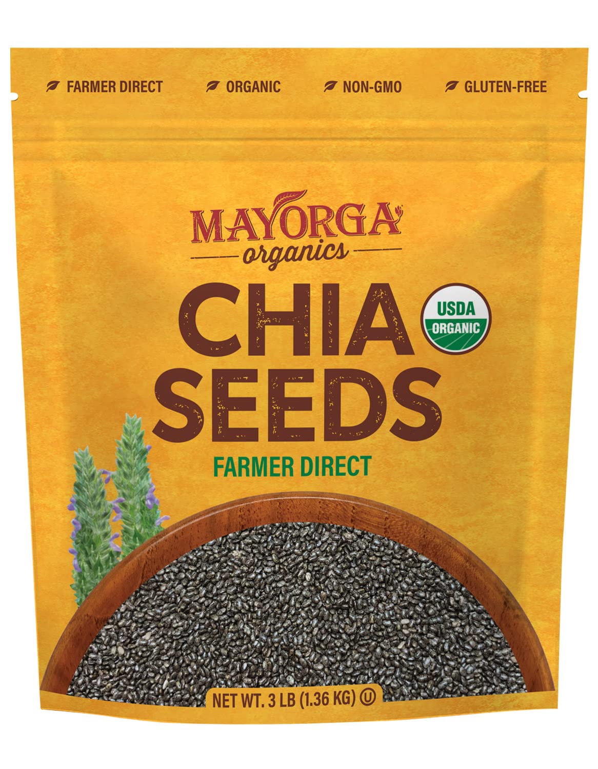 Mayorga Organic Raw Chia Seeds Resealable Bag | Superfood w/Plant-Based Omega 3 & Vegan Protein | USDA Certified, Gluten-Free, Non-GMO, Direct Trade, Kosher | Add to Breakfast, Oats & More