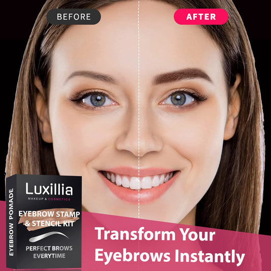 Luxillia Eyebrow Stamp Stencil Kit Pomade, Perfect Instant Brows Every Time, Adjustable for all Eyebrow Shapes, Waterproof and Sweatproof, Reusable & Super Easy To Use (SOFT BROWN)