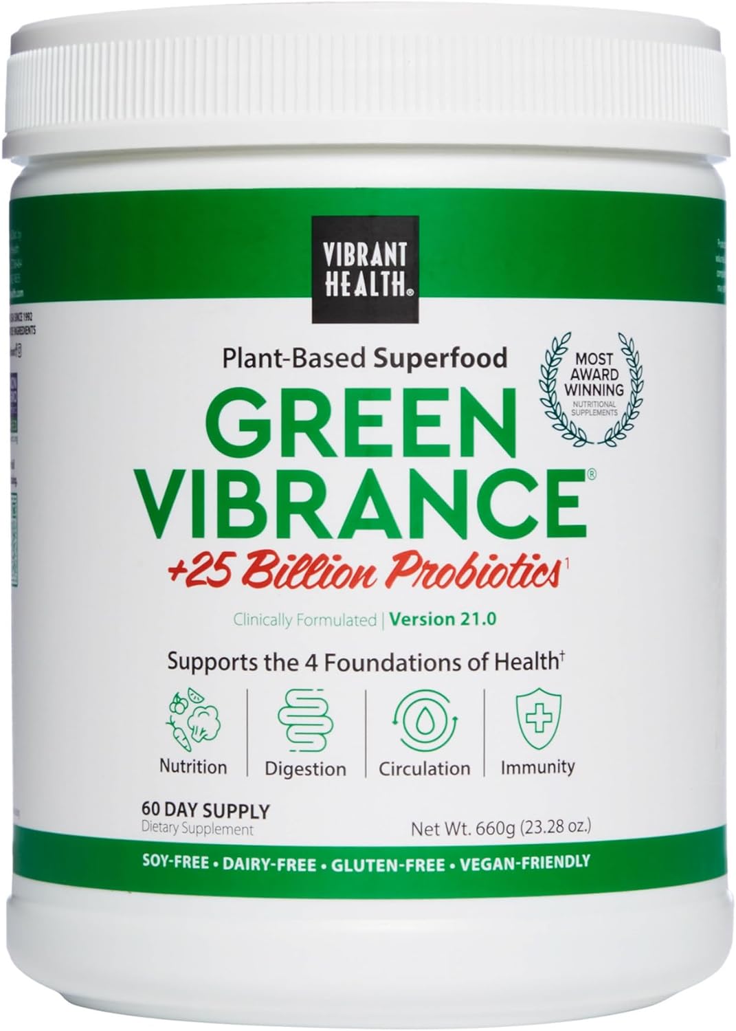Vibrant Health, Green Vibrance, Vegan Superfood Powder, 60 Servings60