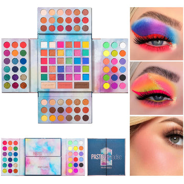 Pastel Paradise Eyeshadow Palette, Highly Pigmented 82 Shades Matte Shimmer Glitter Vegan Makeup Palette, Ultra Blendable Eye Shadow, No aking, Little Fall Out, Stay Long, Hard Smudge, Cruelty- Free Makeup Pallet, Full Face Eye Make Up for Beginners