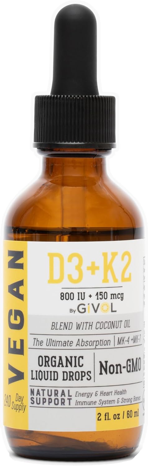 Givol Vitamin D3 K2 Organic Drops (As Lichen) +K2 (As Mk4 & Mk7) In Co