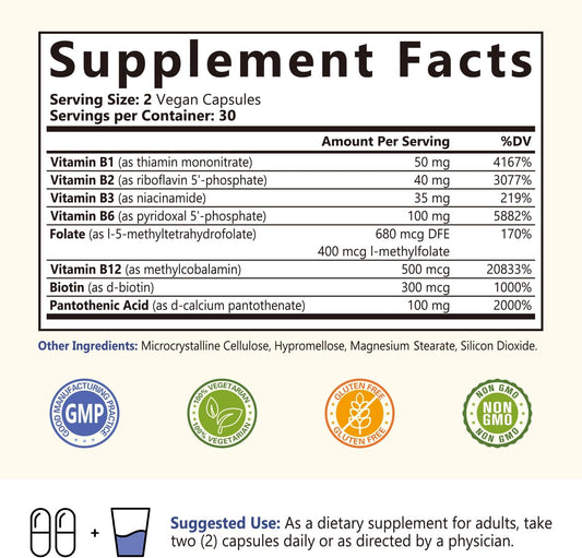 Naturemyst Complete B Complex, All 8 B Vitamins, With Methyl B12, Methyl Folate, Biotin, P-5-P, Niacin, Highly Absorbabl