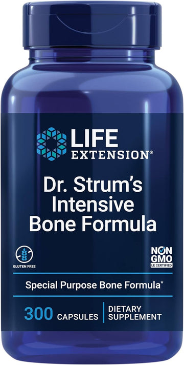 Life Extension Dr. Strum's Intensive Bone Formula - Bone Health Supplement with Vitamin D3 K2, Calcium, Magnesium, Boron & more For Bone Strength & Growth - Gluten-Free, Non-GMO - 300 Capsules