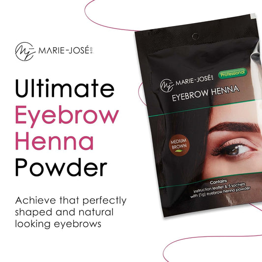Marie-José & Co Henna Eyebrow Tint Medium Brown Dye, Eyebrow for Spot Coloring, Long-Lasting Eyebrow Powder, Water & Smudge Proof, 5 Sachets, Good for 50 Applications