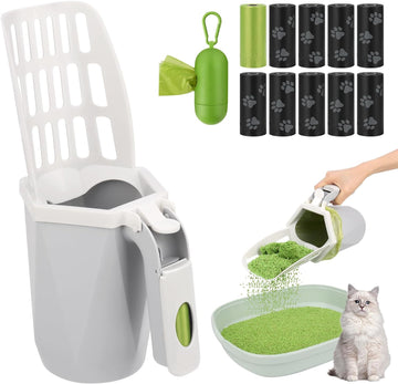 Mypin Cat Litter Scooper With Holder, Cat Litter Shovel With Waste Can And Refill 195 Bags, Large Capacity Cat Scooper P