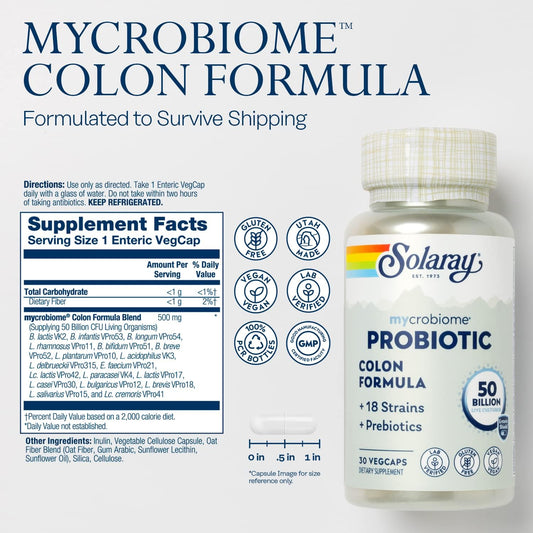 SOLARAY Mycrobiome Probiotic Colon Formula, Vegan, Digestive Function,