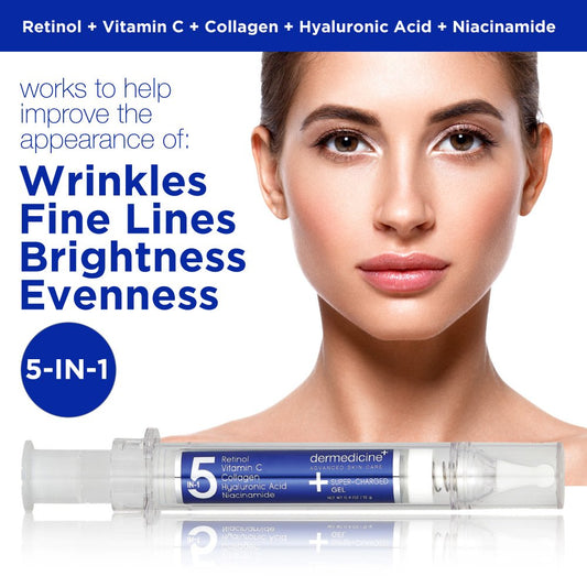 5 in 1 Super-Charged Gel for Face with Retinol, 3 Vitamin C, Collagen, Hyaluronic Acid, Niacinamide | May Help Improve Appearance of Fine Lines and Reduce Appearance of Dark Spots | .4  / 2 g