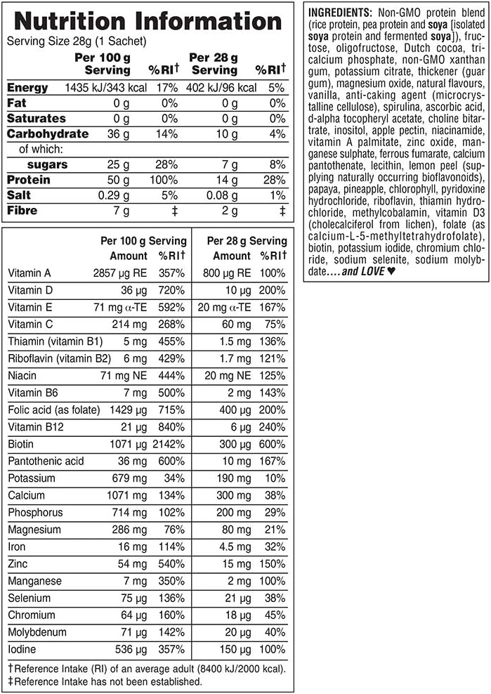 NaturesPlus SPIRU-TEIN Shake - Chocolate - 8 Packets, Spirulina Protei