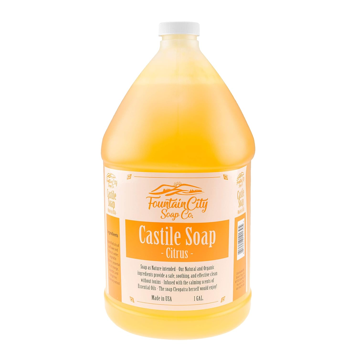Pure Castile Liquid Soap, Citrus Scented, 1 Gallon - Made with Organic Oils for Face, Body, Hair, Laundry, Pets & Dishes - Concentrated, Vegan, Non-GMO