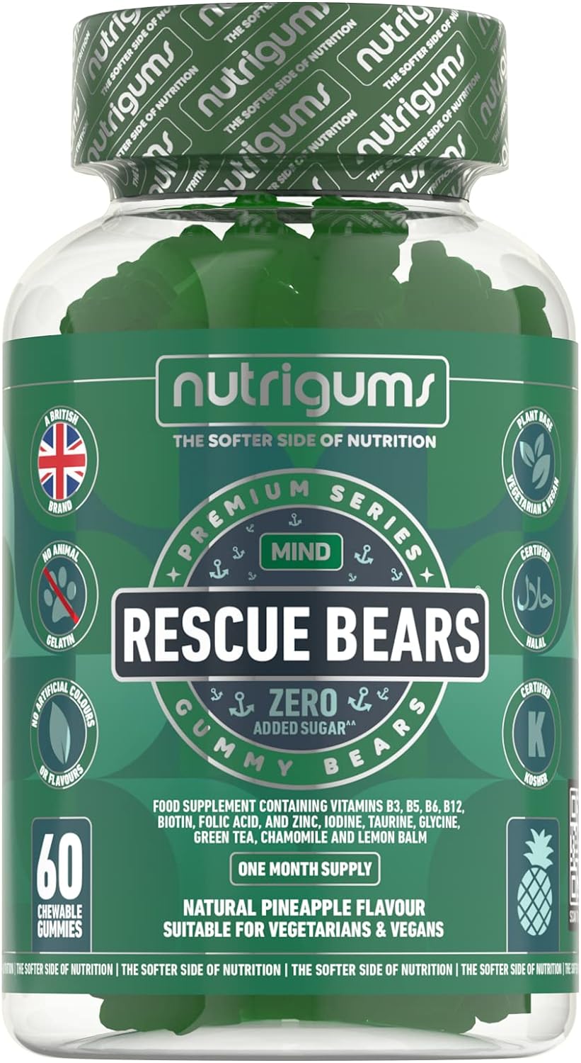 Rescue Bears 60 Vegan Gummies. Daytime Stress & Anxiety Relief with Gl260 Grams