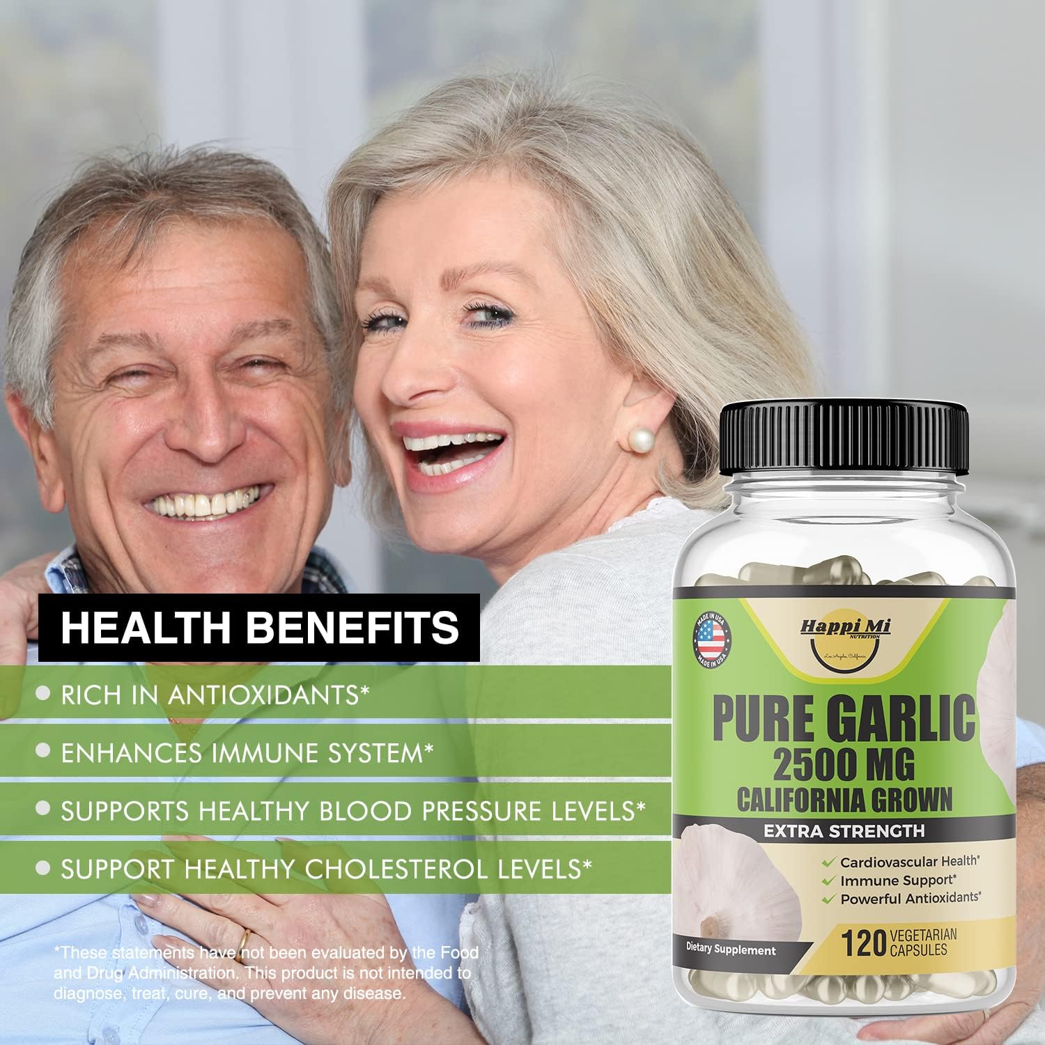  Happi Mi Nutrition Organic Garlic Capsules 2500mg, Californ